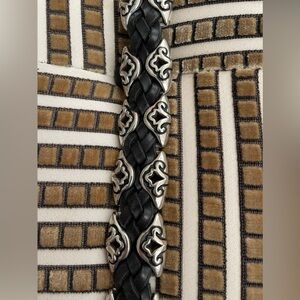 Vintage 1996 Brighton Black Leather & Silver Braided Belt